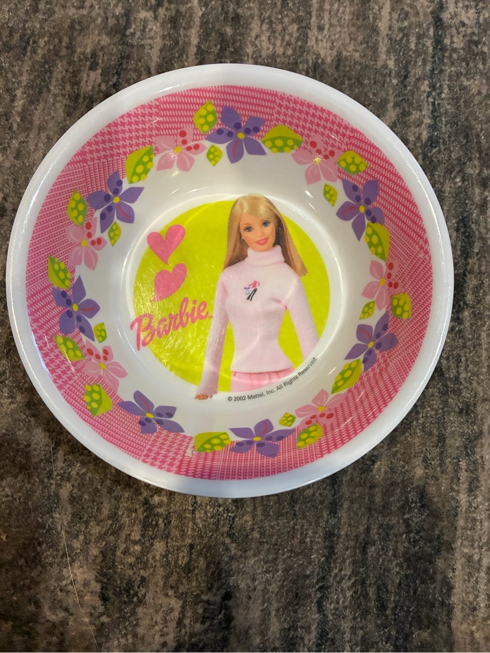 Barbie Pink Purple Floral Kids Party Bowl with Yellow Center